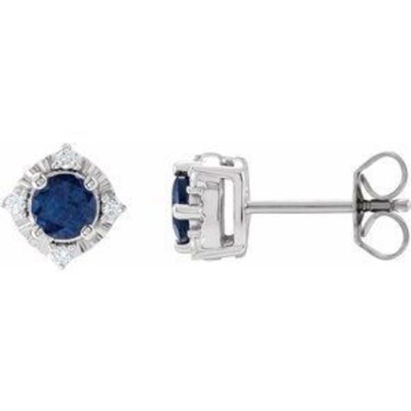 Sterling Silver Lab-Grown Blue Sapphire & .08 CTW Diamond Halo-Style Earrings